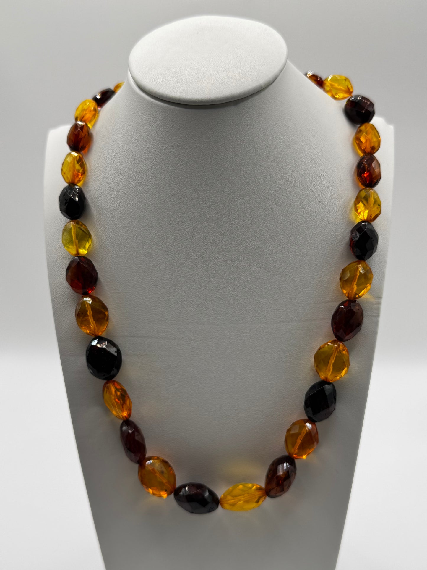Amber Adults Polish Faceted Bean Necklace