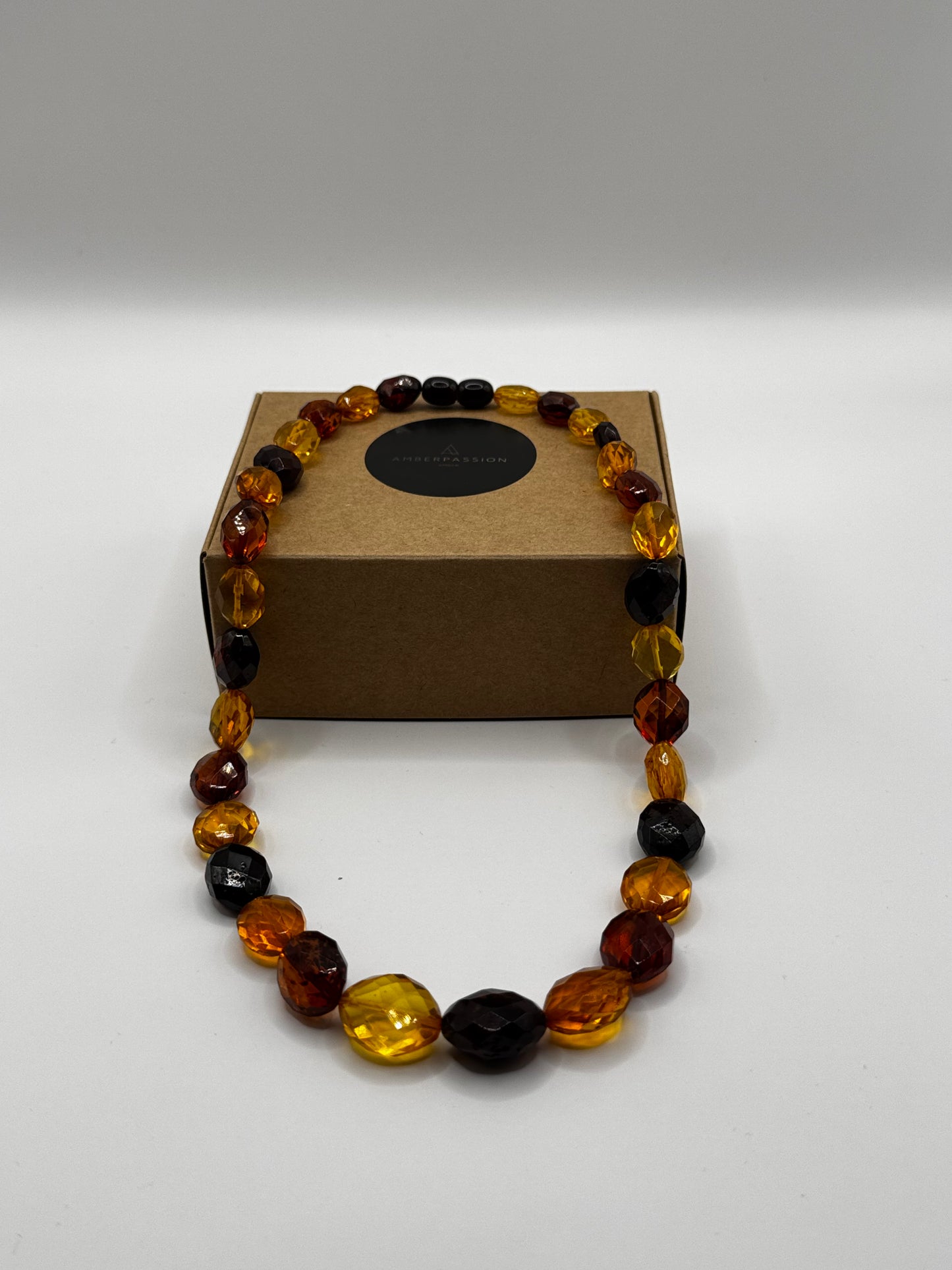 Amber Adults Polish Faceted Bean Necklace