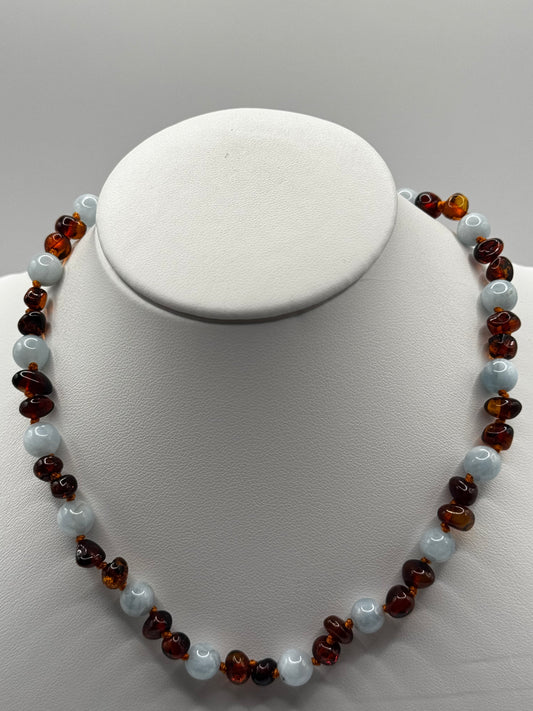 Amber/Aquamarine Baby Polish Baroque Necklace
