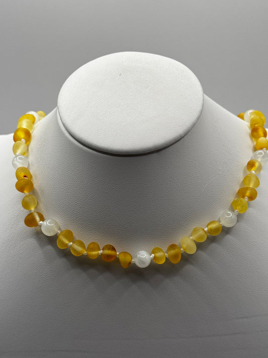 Amber/Moonstone Baby Raw Baroque Necklace