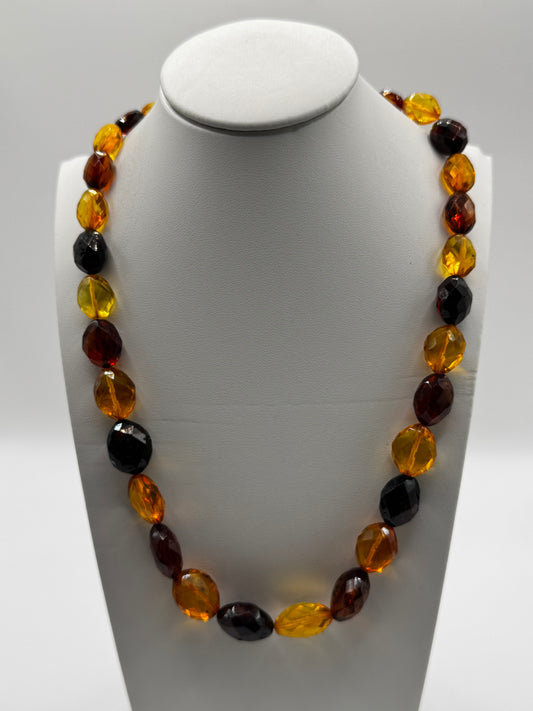 Amber Adults Polish Faceted Bean Necklace