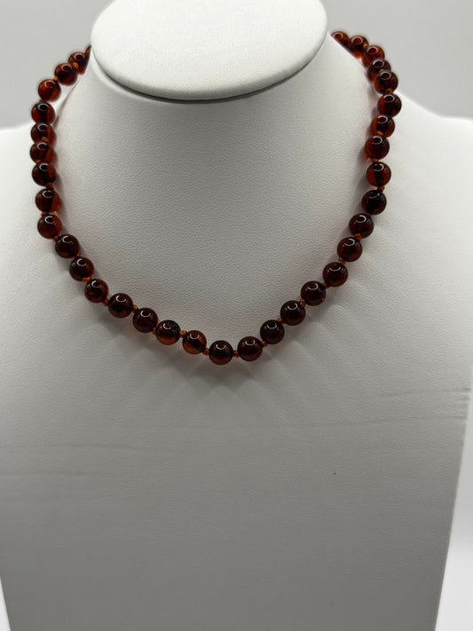 Amber Baby Polish Cognac Round  Necklace