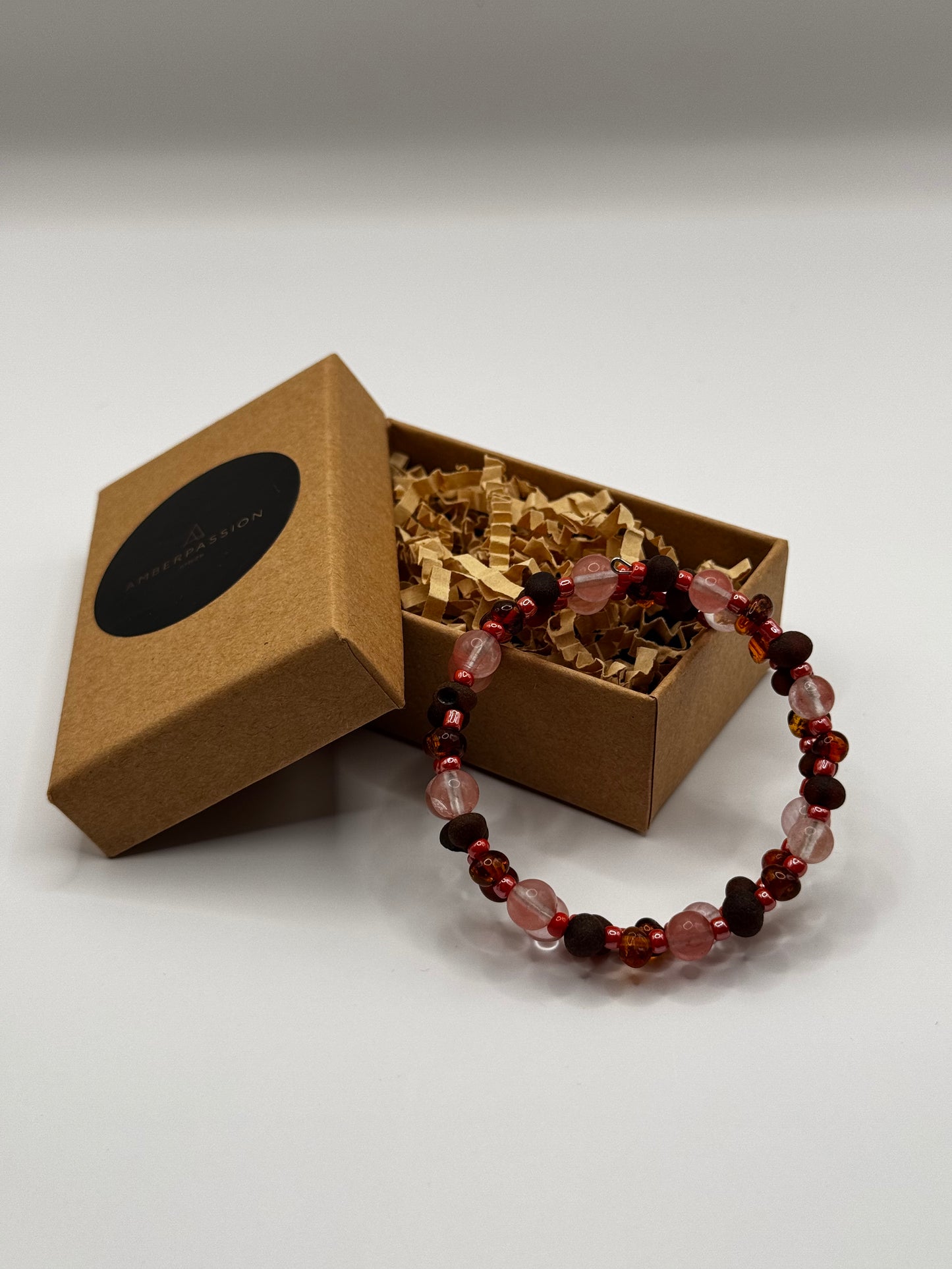 Children's Amber And Cherry Quartz Bracelet