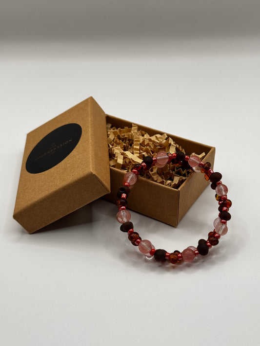 Children's Amber And Cherry Quartz Bracelet